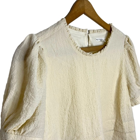 MAISIE Textured Puff Sleeve Top Cream Cropped Cottagecore Boxy Boho Blouse - Picture 3 of 10